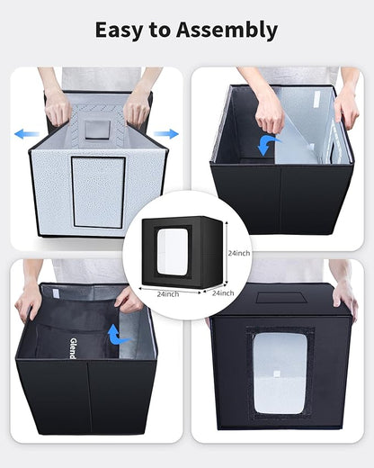 Glendan 24"x24" Light Box Photography, Large Photo Light Box with 288 LED Beads, CRI >95, Professional Portable Photo Booth Shooting Tent Kit with 6 Color Backdrops for Product Photography