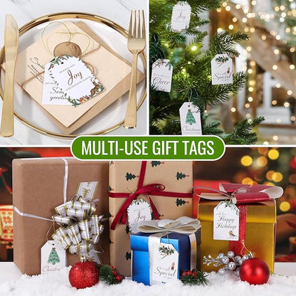 AuroTrends Christmas Gift Tags with String 48Pcs, Name Tags for Christmas Presents -Quality Christmas Tags with Holes& Pre-Cut Strings (8 Styles, 48 Pcs)