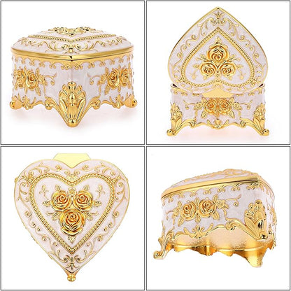 Hipiwe Vintage Metal Jewelry Box - Heart Shape Trinket Organizer Ring Box Case with Rose Pattern Jewelry Storage Box for Ring Earrings Necklace, Gift for Women