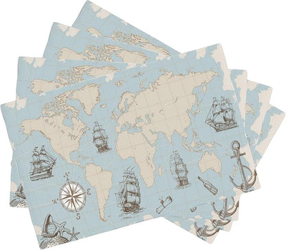 Vintage World Map Placemats Set of 4, Placemats for Dining Table,Heat Resistant Stain Resistant Wipeable Table Mats for Kitchen Dining Holiday Party Home Decor,12x18 Inch