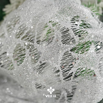 MEEDEE Silver Glitter Mesh Star Web Ribbon 10 Inch Wide by 10 Yards Roll Silver Fabric Ribbon Decorative Mesh Ribbon for Christmas Tree, Garland, Holiday Wreaths, Bows