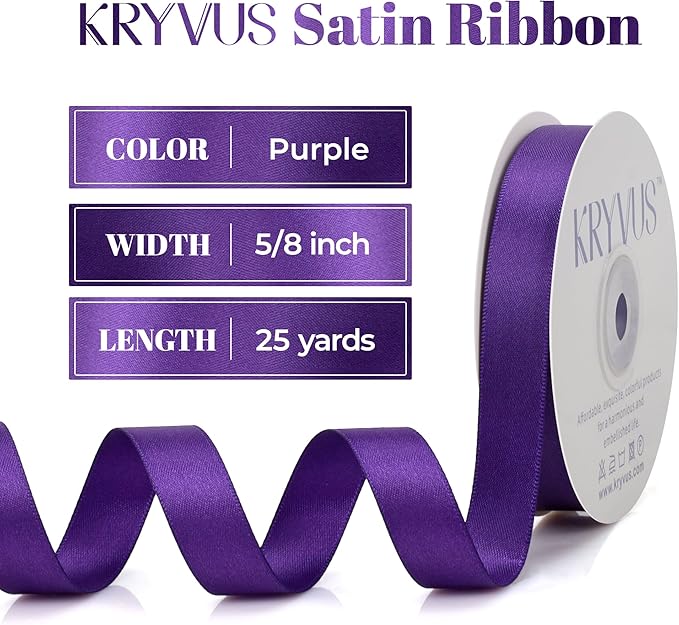 Purple Satin Ribbon, Double Faced 5/8 Inch X 25 Yards Purple Ribbon, Premium Satin Ribbon for Gift Wrapping, Crafts, Hair Bow Making, Sewing, Flower Bouquet, Wedding Party Decor