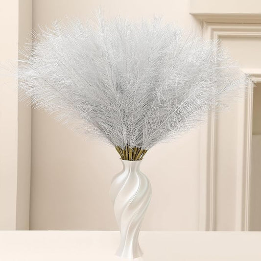Faux Silver Pampas Grass - 60pcs 24 Inch Short Artificial Pampas Grass Decor, Fake Pompas Floral for Vase Filler, Wedding Flower Arrangement, Party and Home Decor (Silver, 60 Pieces)