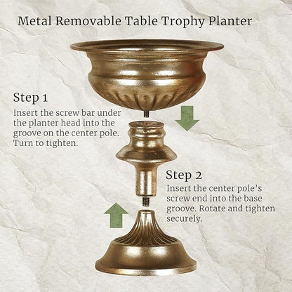 WORTH Small Urn Vases for Centerpieces Set of 2, Classic Metal Trumpet Flower Pots for Table, Bowl Vase for Wedding Party Event Home Deco (Golden, 7.8" Dia x 8.8" H)