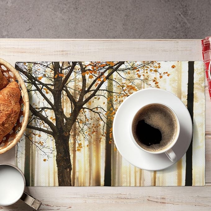 Autumn Forest Placemats Set of 4,Kitchen Table Mats for Dining Outdoor Home Decor Linen 12x18 Inch 4 PCS, Style-9