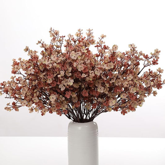 6PCS Artificial Baby Breath Flowers Fake Silk Real Touch DIY Floral Bouquets Decor Wedding Party Decoration Arrangements(Light Coffee)