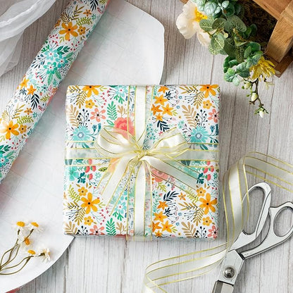 MAYPLUSS Floral Wrapping Paper Roll - 17Inch x 16.5Feet - Garden Boho Flower Gift Wrap Paper Spring Summer Blooms Paper for Wedding, Bridal Shower, Birthday and Engagement
