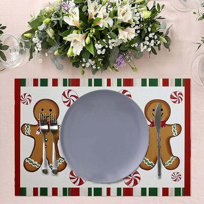 Christmas Placemats Set of 4 Christmas Candy Place Mats Washable Table Dinner Mats Linen Table Mats for Kitchen Dining Party Home Kitchen Decor 12x18 Inch