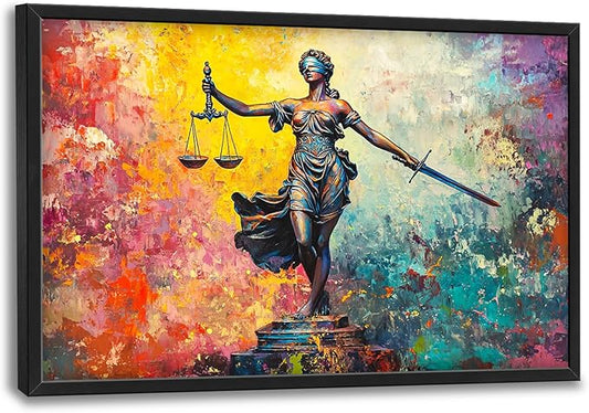 Extra Large Lady Justice Framed Wall Art for Living Room,Oversized Scales of Justice Pictures Wall Decor,Abstract Colorful Canvas Print Painting Modern Artwork Bedroom Office Bathroom 36L x 24W