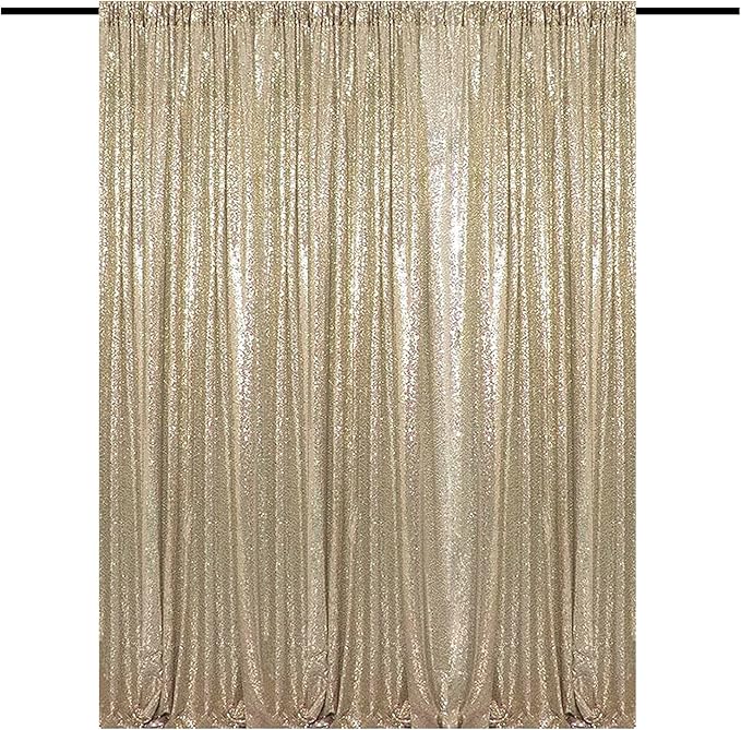 Champagne Gold Sequin Backdrop Curtain 10FTx10FT 1 Panel, Stage Sparkly Photography Background Drapes for Wedding Birthday Bridal Party Sparkle Background Party Decor
