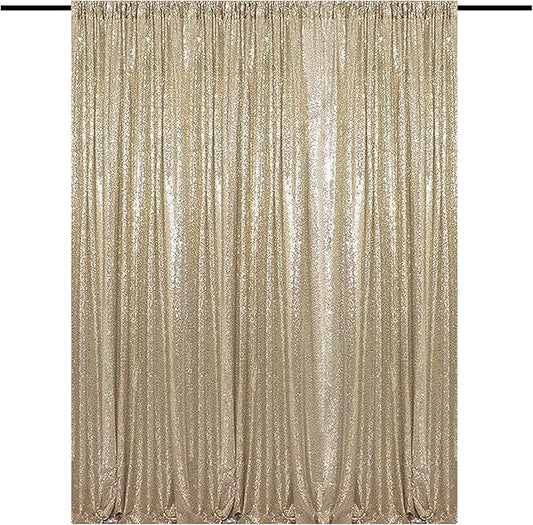Champagne Gold Sequin Backdrop Curtain 10FTx10FT 1 Panel, Stage Sparkly Photography Background Drapes for Wedding Birthday Bridal Party Sparkle Background Party Decor