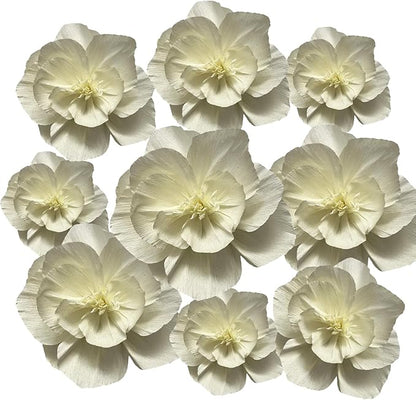 BRT Bearingshui Crepe Paper Flowers Decoration for Wall Total 9 Pcs, Artificial Flowers for Wedding Decor,Flower Backdrop Decor, Baby Bridal Shower Birthday Party, Cream 3D Wall Flowers Decor
