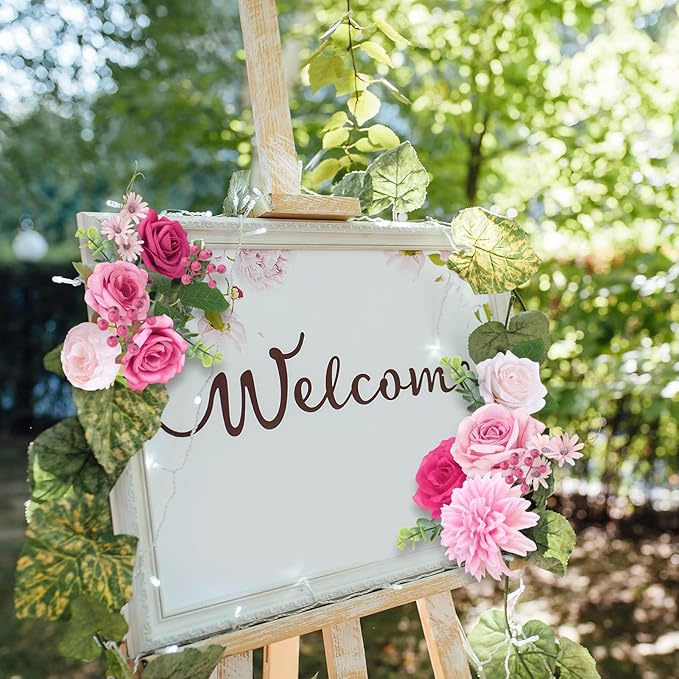 Jspupifip Pink, Hot Pink Artificial Flowers Combo Box Fake Silk Roses with Stems Hydrangea Peony Arrangement for Bridal Shower Boho DIY Wedding Cake White Flowers Table Decorations