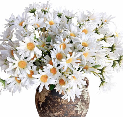 5 Bunches 16 inch - Realistic White Artificial Silk Daisy, Faux Wildflowers Bouquets with Stems for DIY Flower Arrangement Home Garden Wedding Decoration
