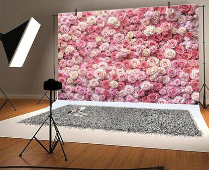7 x 5 ft Pink Flower Wall Backdrop Floral Rose Floral Photography Backdrops Girls Princess Birthday Baby Shower Wedding Bridal Shower Photo Background Mothers Day Picture Cake Table Decoration Banner