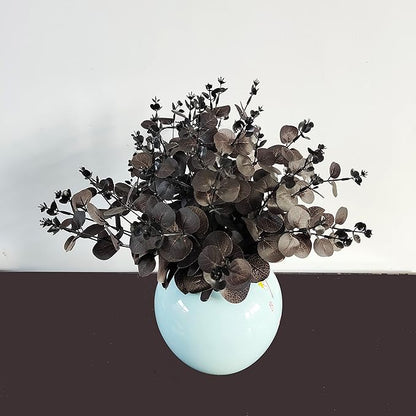 19" Faux Flowers Artificial Silk Silver Dollar Eucalyptus Stems Fake Plant for Vase Home Wedding Decor 3 Pcs (Black)