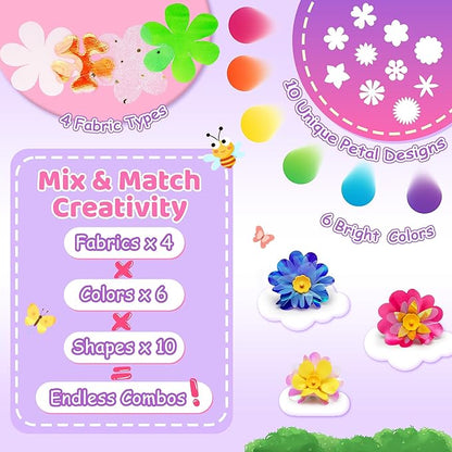 Kiditos DIY Flower Maker Toy Kit – Fabric Flower Bouquet Machine with Accessories, Creative Arts & Crafts Activity Set – Birthday Present, Party Favor & Christmas 2025 Holiday Gift for Kids Ages 3+