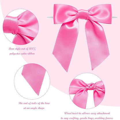 WRAPAHOLIC 30 Pcs 3" Hot Pink Satin Ribbon Bows with Twist Tie - Pretied Premade Craft Bows for Christmas Party Crafts Treat Bags Gift Wrapping Wedding Baby Shower Birthday