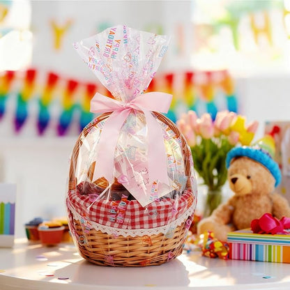 JOYIT Happy Birthday Cellophane Wrap Roll (35'' Wide X 100 FT Long) - 3 Mil Thick Clear Cellophane Roll, Birthday Cellophane Bags Large, Wrapping Paper for Flower Gift Baskets Wrap (35" fold into 17.5")
