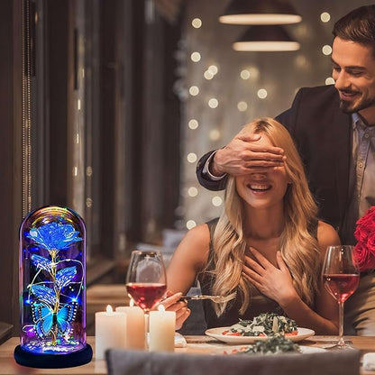 Womens Gifts for Christmas,Christmas Flowers Gifts for Women Mom Sister Grandma Wife Girlfriend, Rose Gifts for Mom,Xmas Gifts Her,Glass Flowers Light Up Rose for Women Blue