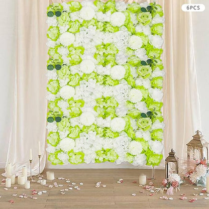 15"x 15" Artificial Flower Wall Panels,Flower Wall Mat Silk Flower Panels for Outdoor Garden Backyard Fence Fence Privacy Screen and Indoor Wall Decor(6Pcs Green+White)