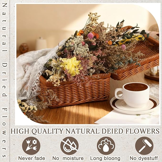 6 Pack Boho Dried Flowers Bouquet Large Size 15-17 Inch Wedding Handmade Dry Flowers Bundles for Vase Craft DIY Photo Boutonniere for Floral Plant for Bridesmaid Gift Birthday Decor (Classic)
