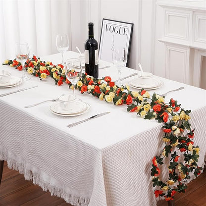 5 Pcs 41FT Flower Garland, Artificial Rose Garland Flowers Plants Fake Flower Hanging Rose Ivy, Birthday Party Valentine's Day Wedding Wall Arch Decor（Orange）
