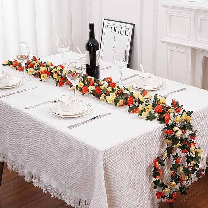 10 Pcs 82FT Flower Garland, Artificial Rose Garland Flowers Plants Fake Flower Hanging Rose Ivy, Birthday Party Valentine's Day Wedding Wall Arch Decor（Orange）