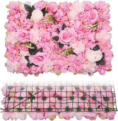 12pcs Flower Wall Panels 15.7“ x 23.6" Floral Wall Artificial Flower Backdrop for Wedding Party Photo Backgrounds Dark Pink