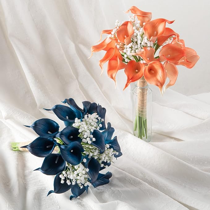 DuHouse 20Pcs Artificial Calla Lily Flower Real Touch Latex Flowers for DIY Wedding Bouquet Party Home Decor (Dark Blue)