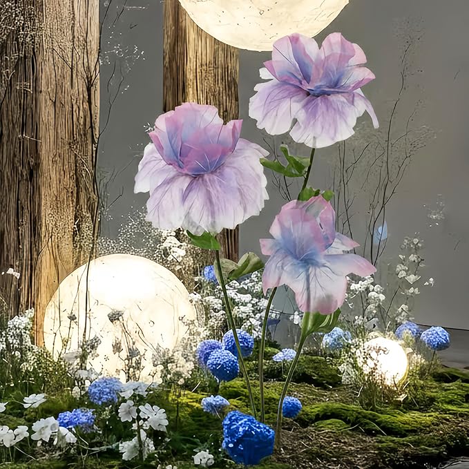Large Artificial Flowers, 5.58ft Giant Standing Poppy Decorations, Handcrafted Huge Flowers for Wedding, Garden, Hotel, Office, Art Gallery, Photography Props & Shop Window Display (3, Purple)