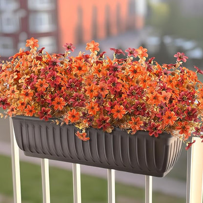 Artificial Mums Fake Fall Flowers for Outdoors Decoration, 12 Bundles Realistic Autumn Silk Daisy Faux Plants UV Resistant Decor for Home Garden Porch Patio Yard Balcony Window (Orange Brown)