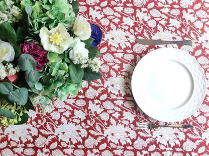 ATOSII Meraki Red 100% Cotton Tablecloth, Handblock Print Rectangle Table Cover for Kitchen Dining I Tabletop Linen I Thanksgiving, Christmas, Wedding, Fall Table Cloth 72 X 120 Inches I 10 Seater