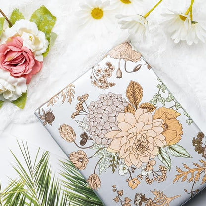 WRAPAHOLIC Reversible Floral Wrapping Paper - Mini Roll - 17 Inch X 33 Feet - Pearlized Silver Vintage Floral Wedding Wrapping Paper for Birthday, Bridal Shower, Baby Shower
