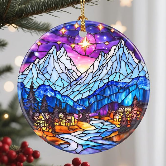 Christmas Ornaments, 2.8 Inch Ceramic Hanging Ornament, Christmas Tree Ornaments, Xmas Decorations, Holiday Decorations, Holiday Party Gifts, and Xmas Gift Ideas - Snow-Village Night