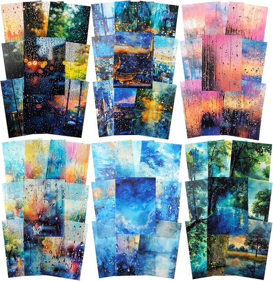 60Pcs Rainy Day PET Stickers, Large Landscape Journal Stickers for Scrapbooking and Planners, Waterproof Craft Supplies