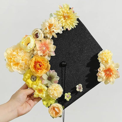 Artificial Flower Heads Combo - 48pcs Yellow Silk Flowers Bulk Faux Rose for Wedding Decor, Bridal Bouquets, Graduation Parties, Cake Toppers & Home DIY Crafts