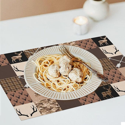 Vintage Camouflage Bear Moose Place Mats Set of 4 Pine Tree Wild Animal Kitchen Dining Table Mat for Indoor Outdoor Decorations 12 X 18 Inch 4 PCS, Style-21