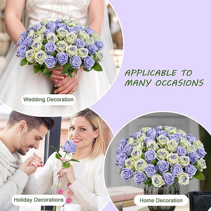 Fake Plants Roses Flowers Plastic Flowers Spring Decorations for Home Gifts for Gf Roses Artificial Flowers for Vase Fake Flowers Home Decor 19.6"(LPU & Pu Heart 50PCS)