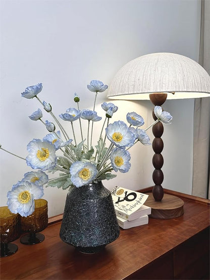 Set of 6 Light Blue Silk Poppy Flowers Artificial with Stems Silk Poppies Bouquet Faux Ranunculus Artificial Flowers for Wedding Party Home Office Indoor Decoration (Light Blue)