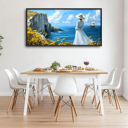 Coastal Boat Large Wall Art Framed Wall Decor for Living Room Ocean Coast Pictures Oversized Canvas Print Painting Modern Extra Large Framed Artwork for Bedroom Office Home Decor 60"x30"