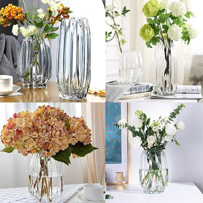 Flower Vase,7.8 inch,GIDARY Thickened Clear Ribbed Glass Vase for Bookshelf,Dinner Table,Indoor Office Desktop,Meeting Room,Home Christmas Day Decoration
