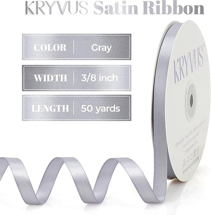 Gray Satin Ribbon, Double Faced 3/8 Inch X 50 Yards Gray Ribbon, Premium Satin Ribbon for Gift Wrapping, Crafts, Hair Bow Making, Sewing, Flower Bouquet, Wedding Party Decor
