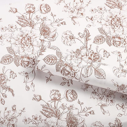 WRAPAHOLIC 20 Sheets Flower Wrapping Paper - 22.4 x 22.4 inch Coffee Vintage Floral Printed Water-Resistant Floral Bouquet Wrapping Paper, Florist Supplies Packaging for Wedding Birthday Gift DIY