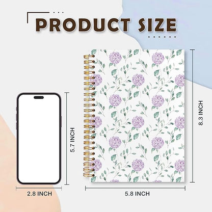 VIIJJUE Hydrangea Floral Notebook Journal, Purple Flowers Notebooks for Note Taking, Purple Office Supplies, Hardcover Spiral Journal 5.5x8.3 Inch