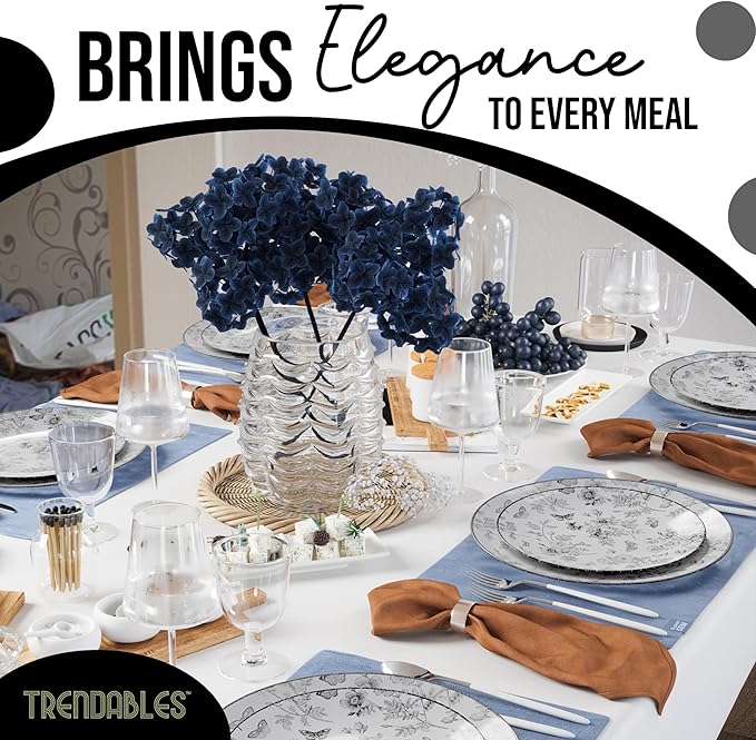 Trendables Plastic Plates For Party Supplies, Floral Disposable Plates For Party & Weddings 200 Pcs - 100 x 8 Dessert Plates & 100 x 10 Plastic Dinner Plates, Plate Set Disposable Dinnerware Sets