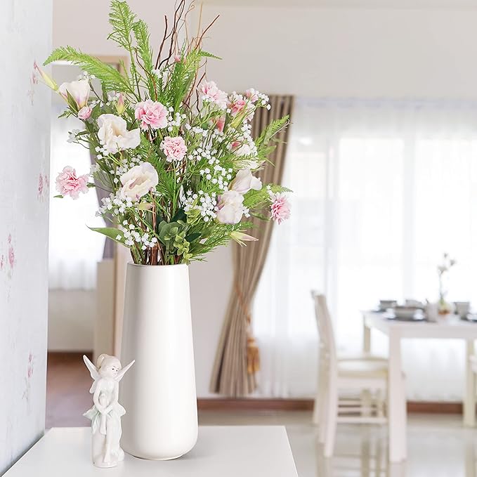 D'vine Dev 11 Inch Ceramic Flower Vase Matte Finishing, Minimalist Design for Home Décor, Bedroom, Living Room, Centerpieces, Office, White, VS-XH-D-2
