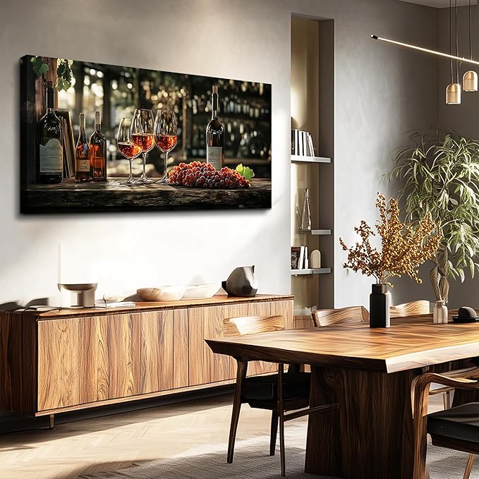 hyidecorart Wall Art For Kitchen Wall Decor For Living Room Wine Glass Wall Dining Room Painting Still Life Goblet Canvas Wall Pictures Sunrise Sunset Landscape Poster Bar Restaurant Decoration