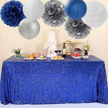 Navy Blue Silver White Paper Flowers Tissue Pom Poms Honeycomb Lanterns 15pcs Royal Party Decorations Boy Birthday Wedding Baby Bridal Shower Bachelorette Graduation Hanging Supplies Mprocherify
