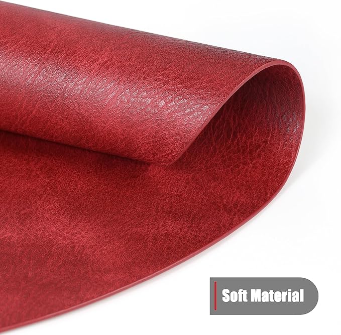 UnivoColors PU Leather Placemats Set of 8,15 Inches Round Washed Cowhide Pattern Table Mats for Dining Table, Kitchen, Party Decoration(Retro Red)